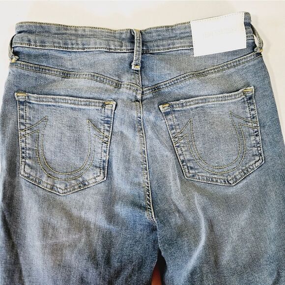 True Religion Starr Straight Fit Mid Rise Cropped Biteout Hem Destructed Jean 28 - Picture 8 of 15